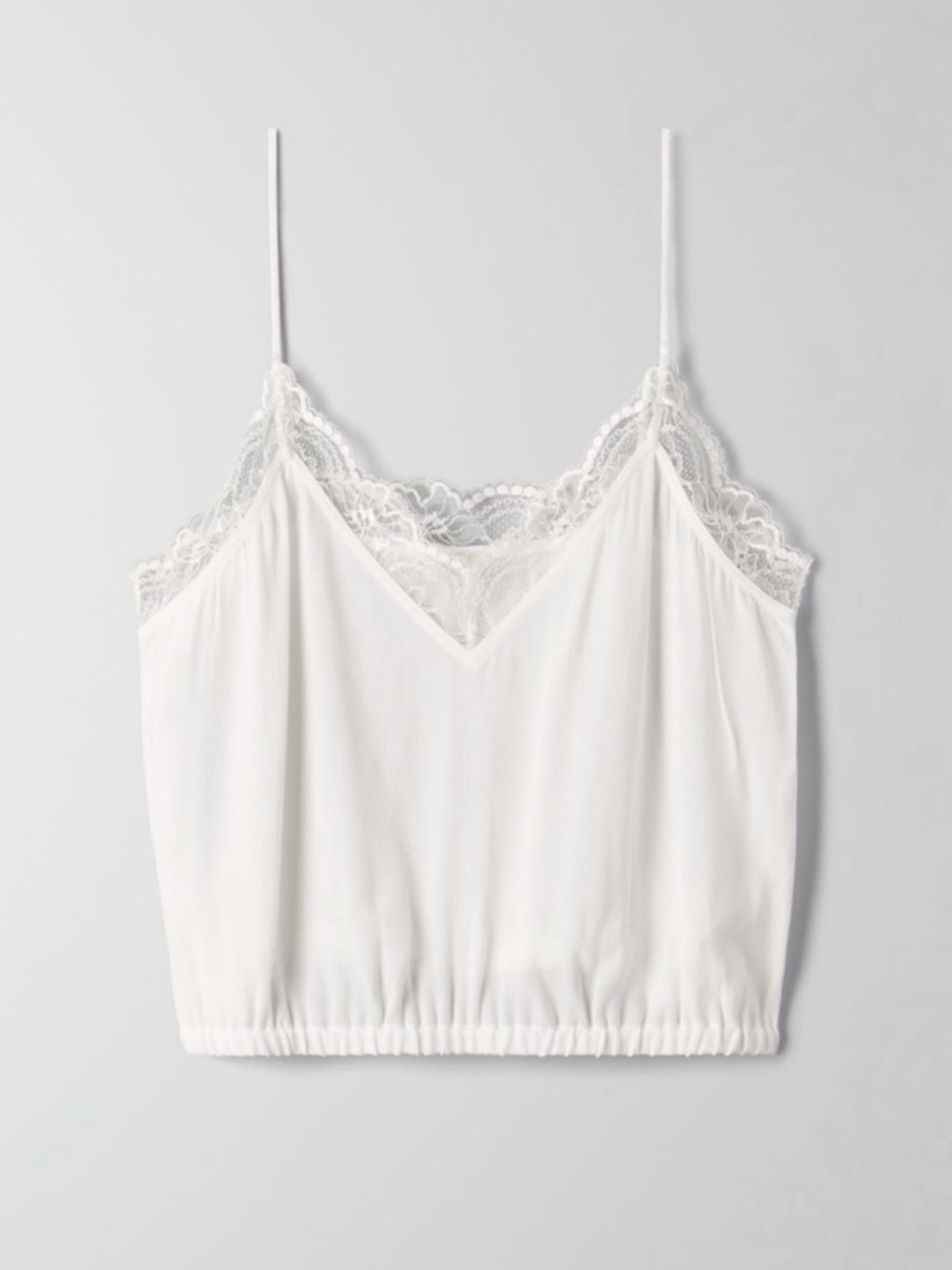 Aritzia Wilfred White Lace Trim Smocked Cropped Strappy Agyness Camisole Top